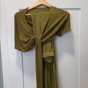 Olive Green Draped Knit Jumpsuit